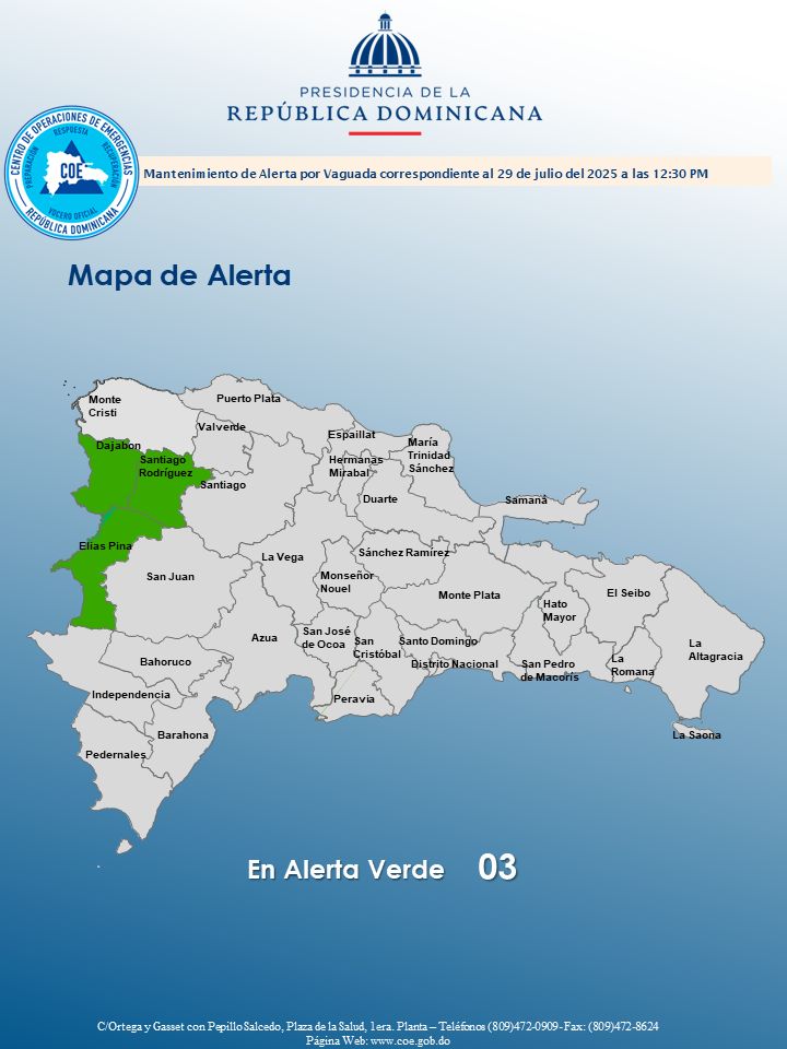 Alerta verde en Santiago Rodríguez, Dajabón y Elías Piña