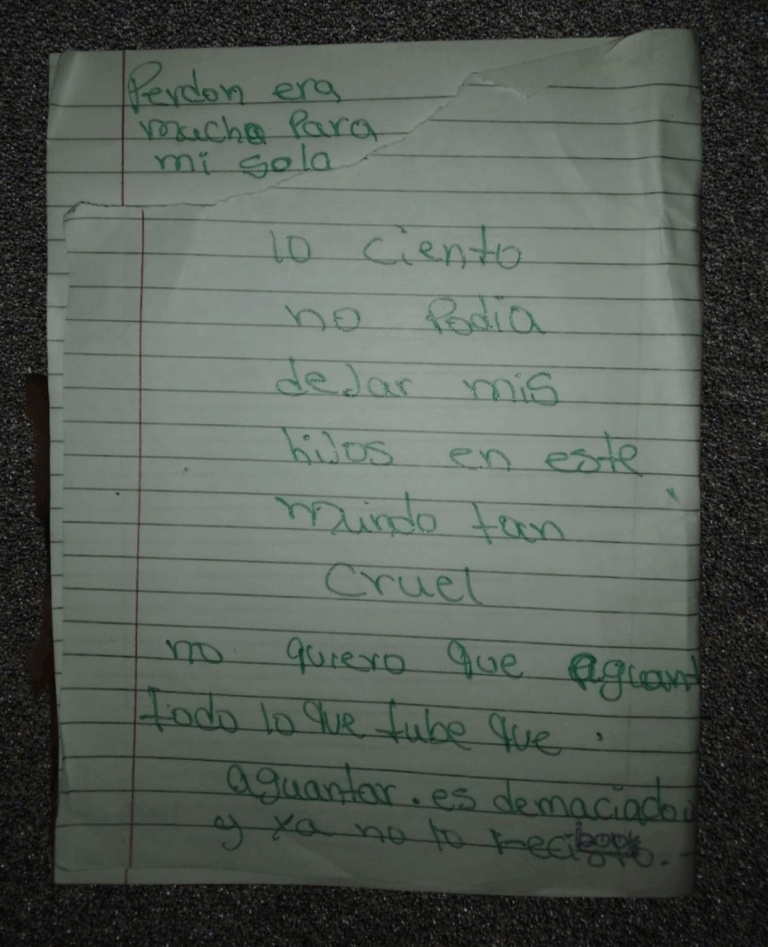 Mujer que envenenó a sus tres hijos dejó una carta pidiendo perdón