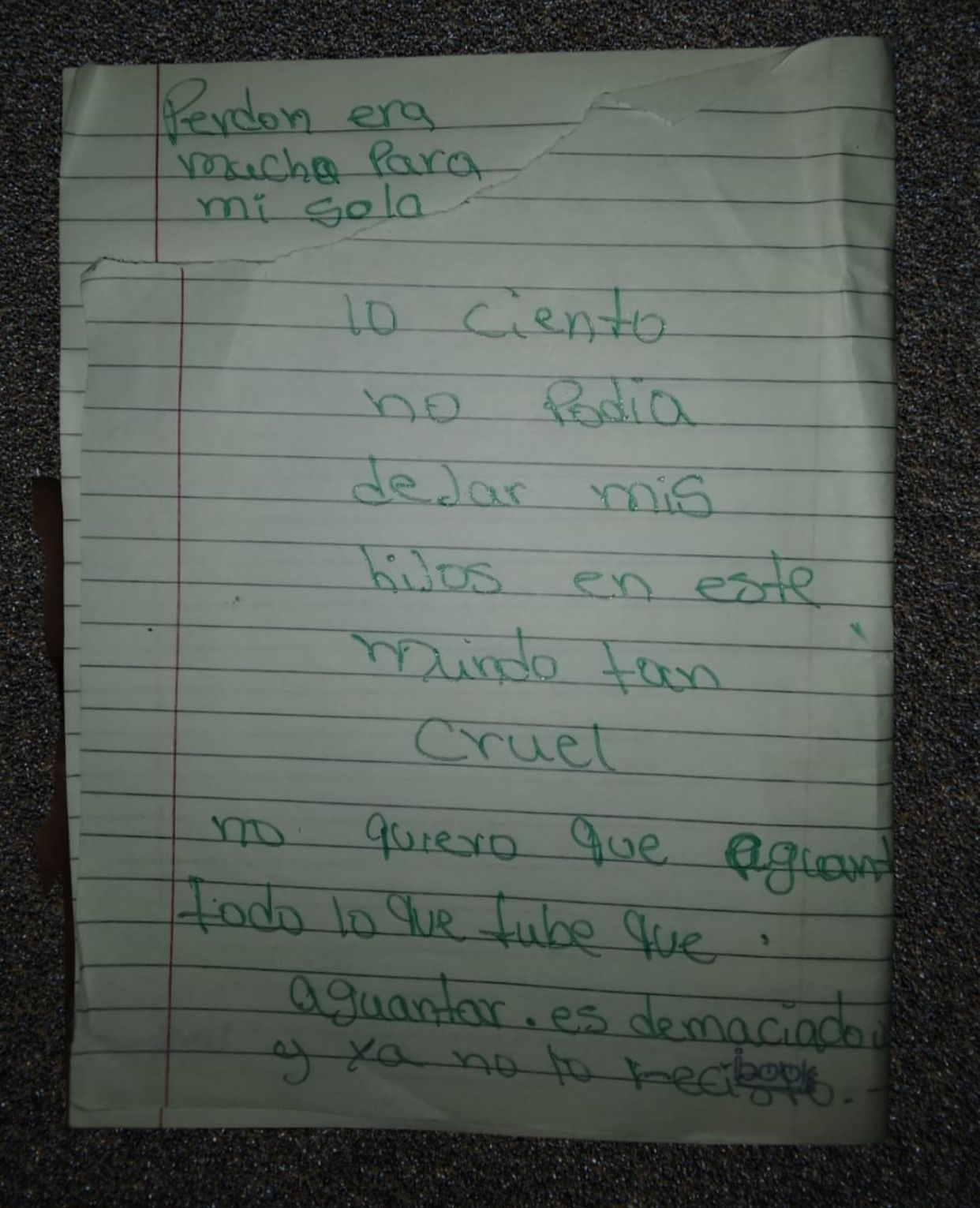Mujer que envenenó a sus tres hijos dejó una carta pidiendo perdón