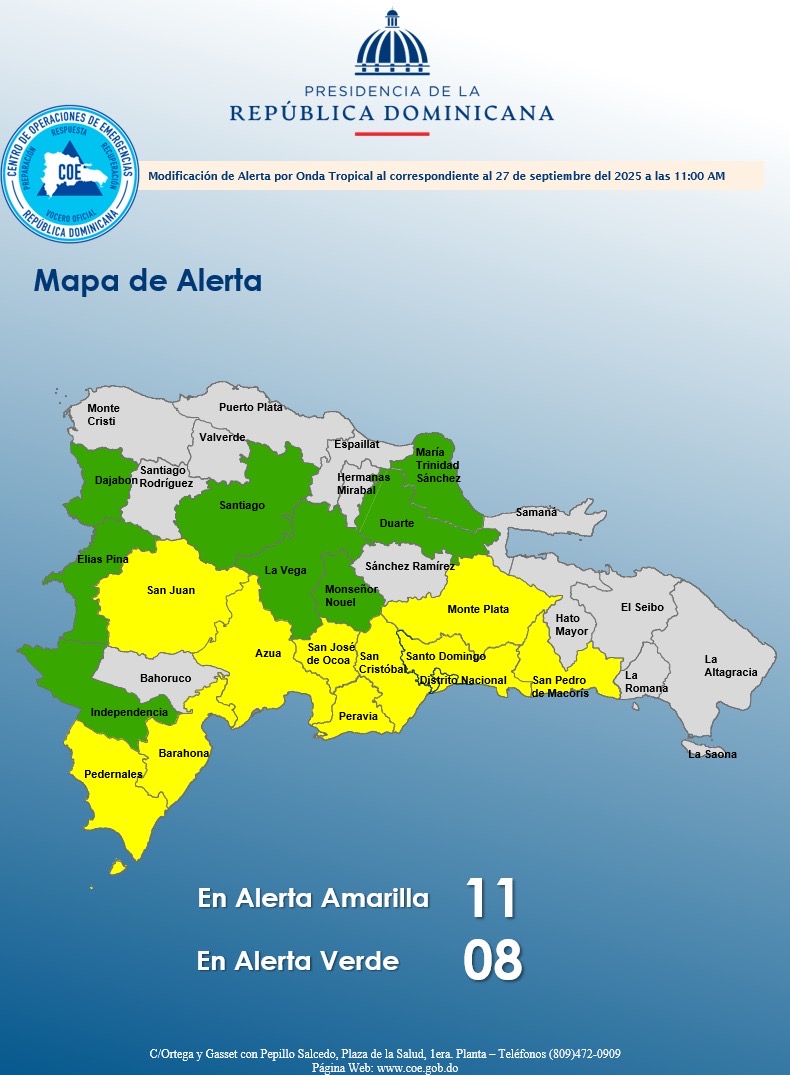 Once provincias en alerta amarilla y ocho en verde por lluvias; COE insta a la precaución ante posibles inundaciones y deslizamientos