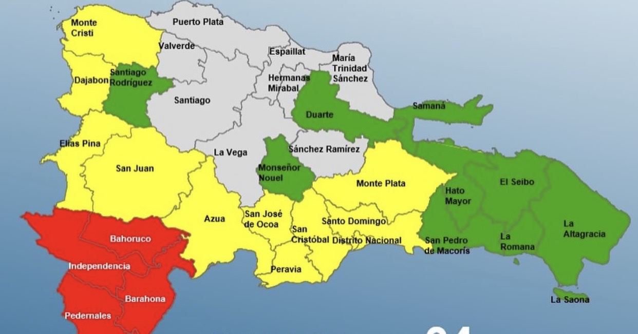 COE mantiene cuatro provincias en alerta roja, eleva a Santo Domingo y otras diez provincias a amarilla por persistencia de lluvias 
