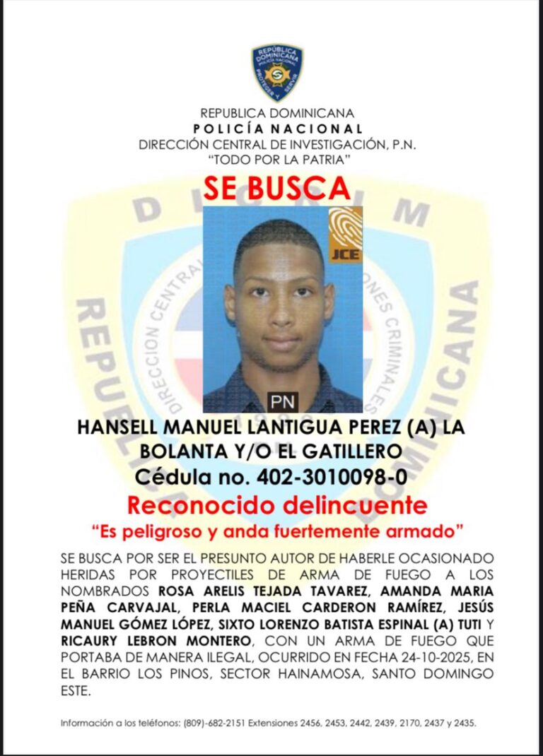 Policía intensifica búsqueda de "La Bolanta" tras tiroteo en fiesta clandestina en Los Pinos de Hainamosa