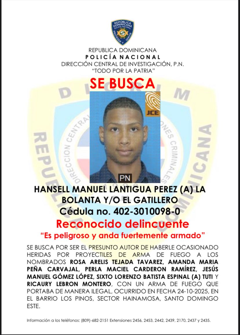 Policía intensifica búsqueda de "La Bolanta" tras tiroteo en fiesta clandestina en Los Pinos de Hainamosa