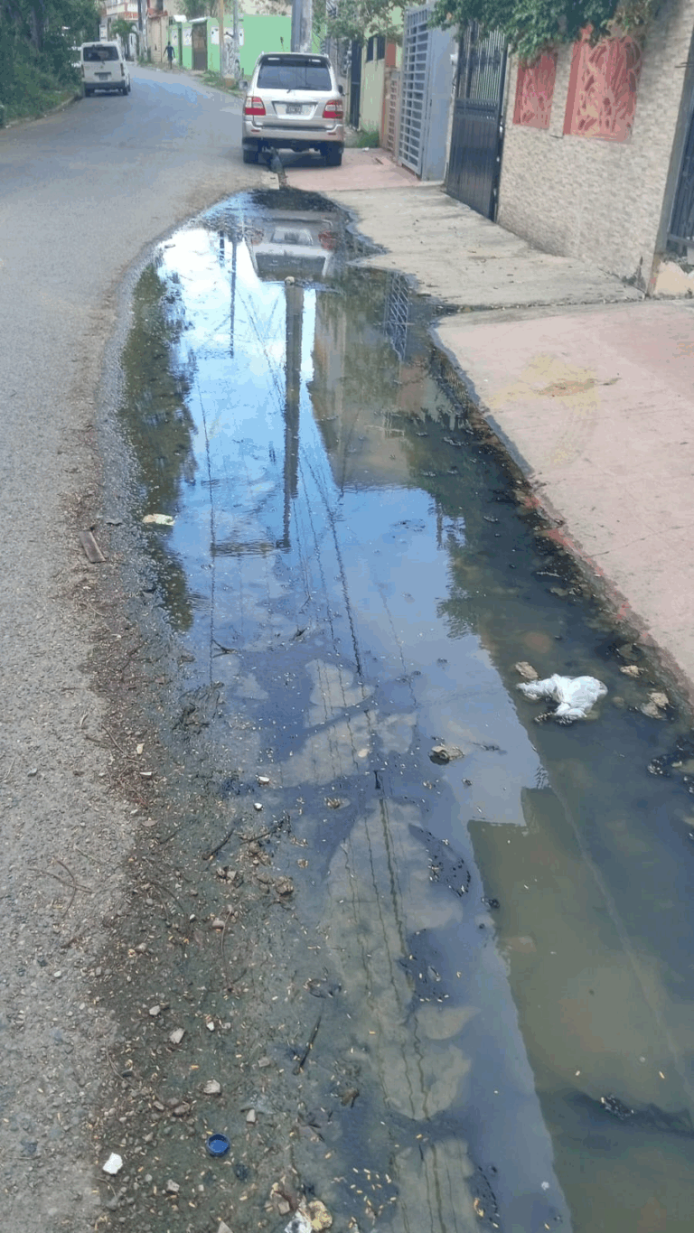 Residentes exigen solución a aguas negras en tramo de la Prolongación Venezuela en Santo Domingo Este