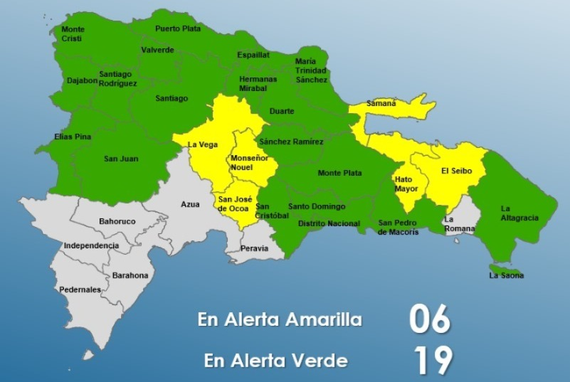 COE mantiene 25 provincias en alerta por lluvias, tormentas eléctricas y ráfagas de viento