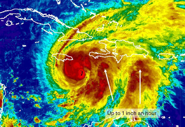 Huracán Melissa mantiene lluvias intensas la noche de este sábado en Santo Domingo y provincias del litoral sur