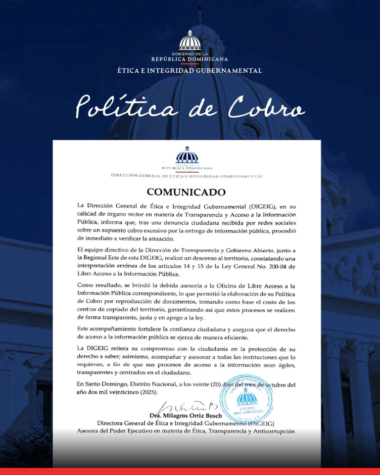 Digeig aclara denuncia por cobros excesivos en entrega de información pública
