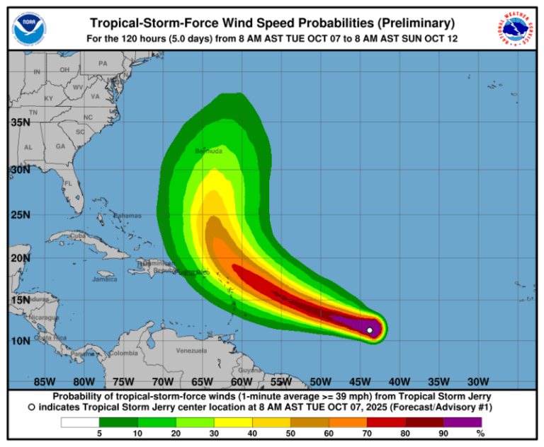 Se forma la tormenta tropical Jerry en el Atlántico y podría convertirse en huracán esta semana