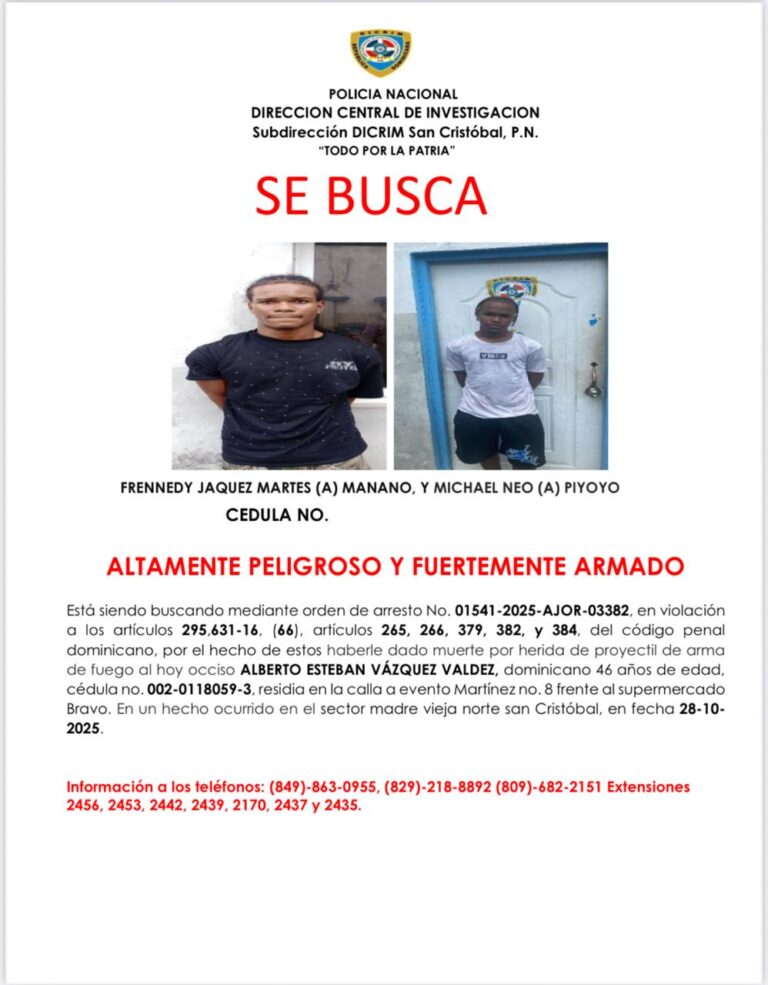 ¡Atención! Buscan a peligrosos fugitivos en Santo Domingo