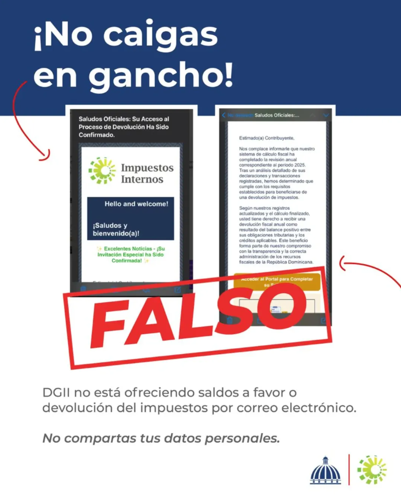 DGII alerta sobre estafa de falsa devolución de impuestos en redes sociales