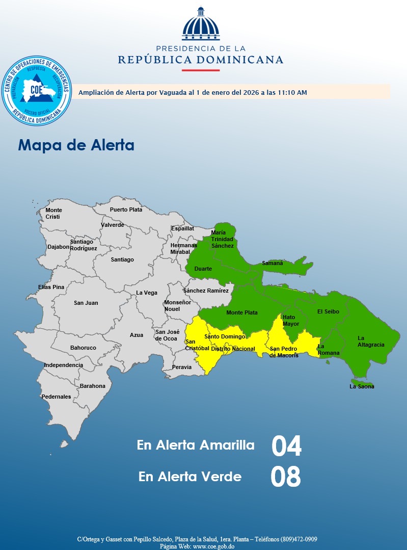 COE amplía alerta verde por vaguada que provoca fuertes lluvias en gran parte del país