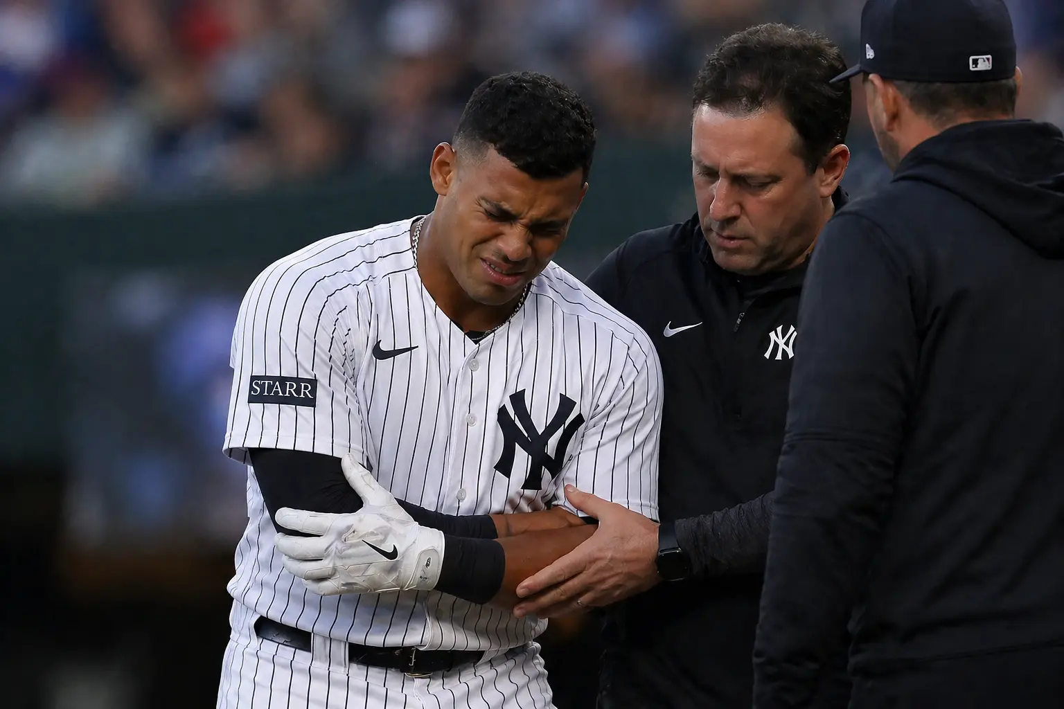Jasson Dominguez se someterá a varias pruebas para determinar los daños causados por un pelotazo en su codo izquierdo