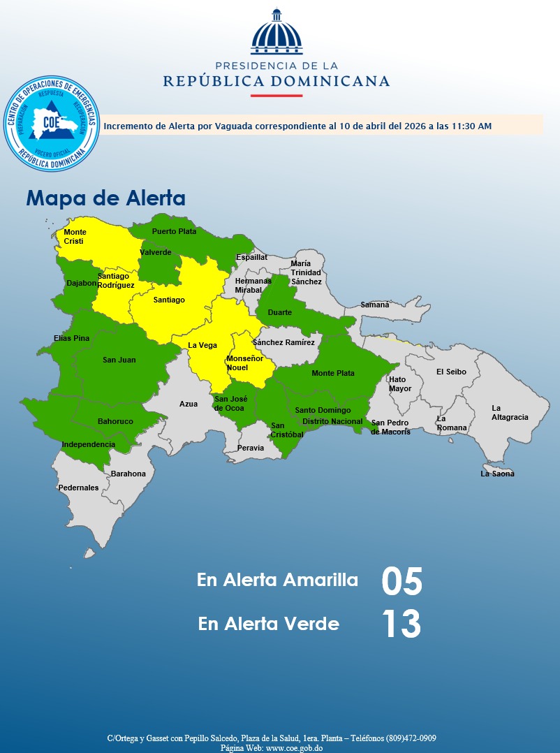 COE incrementa niveles de alerta por intensas lluvias en varias provincias del país