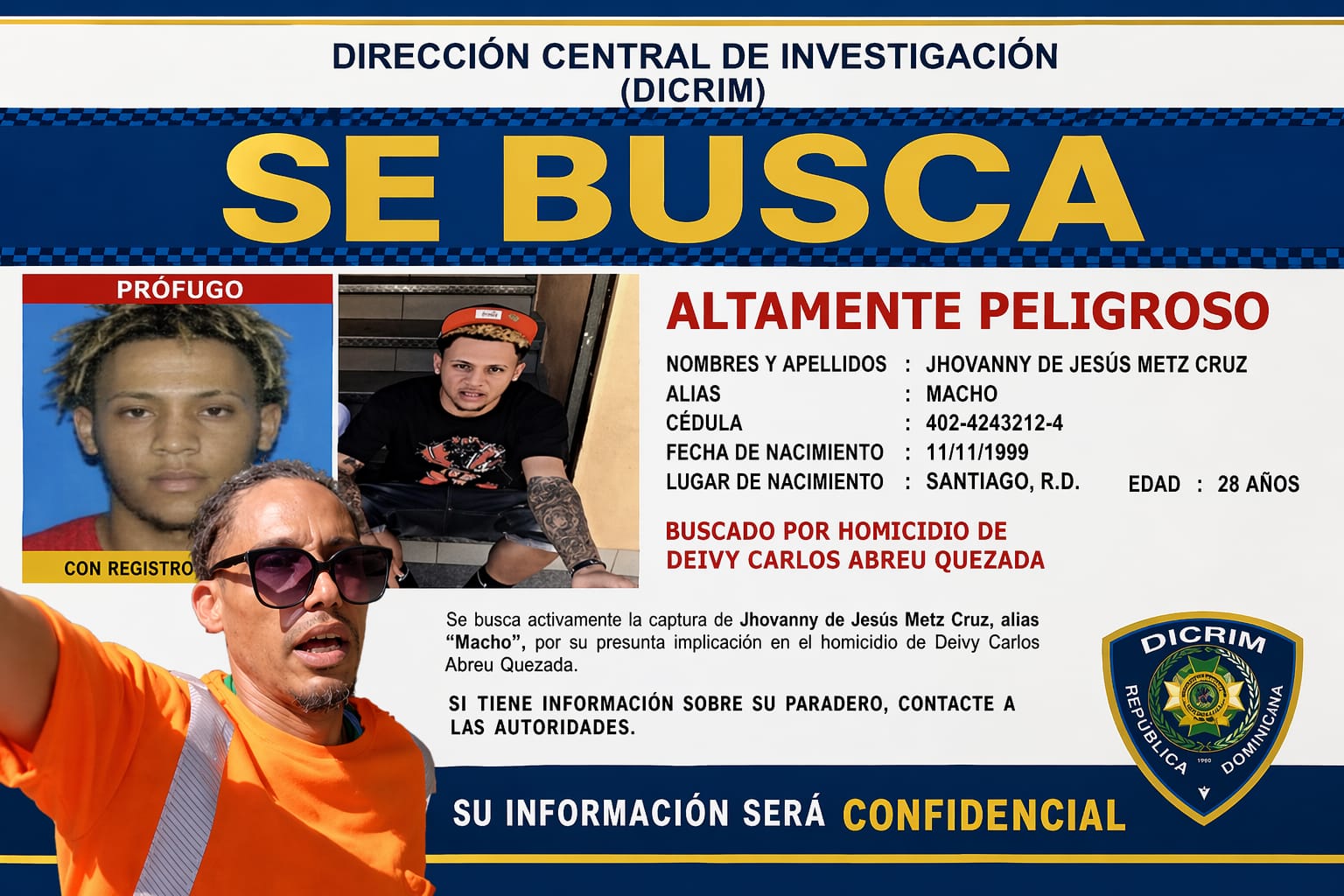 Buscan a Jhovanny Metz por homicidio en Palacio de Justicia
