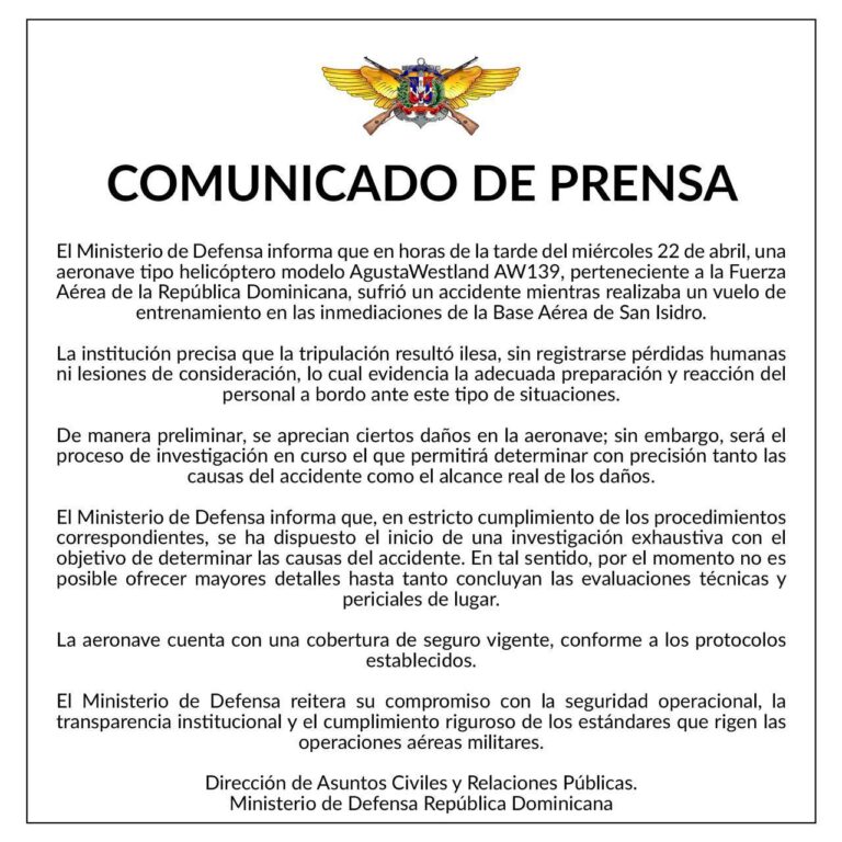 Accidente de helicóptero en San Isidro: tripulación ilesa