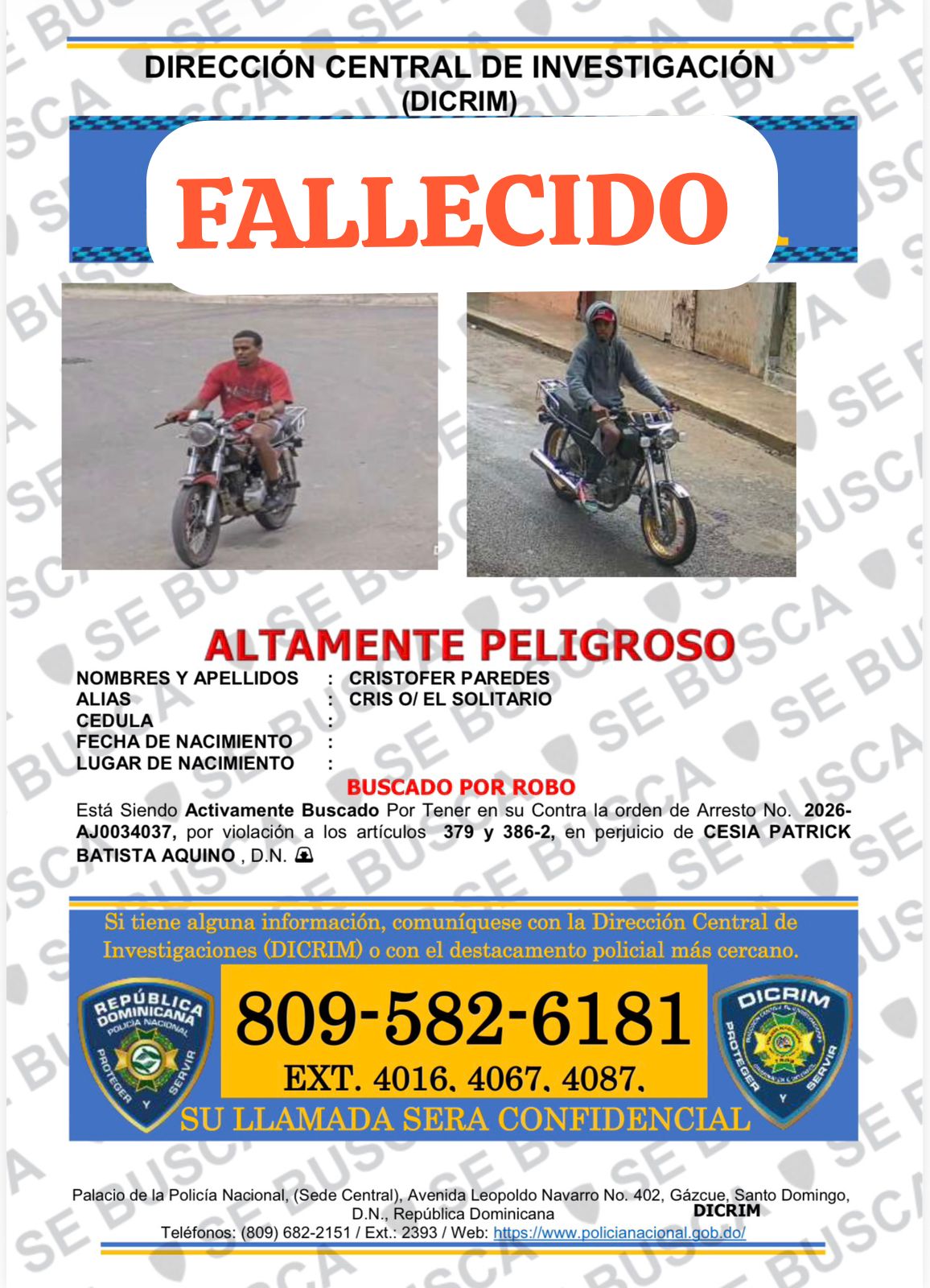 Muere 'Cris El Solitario' en allanamiento en Santiago