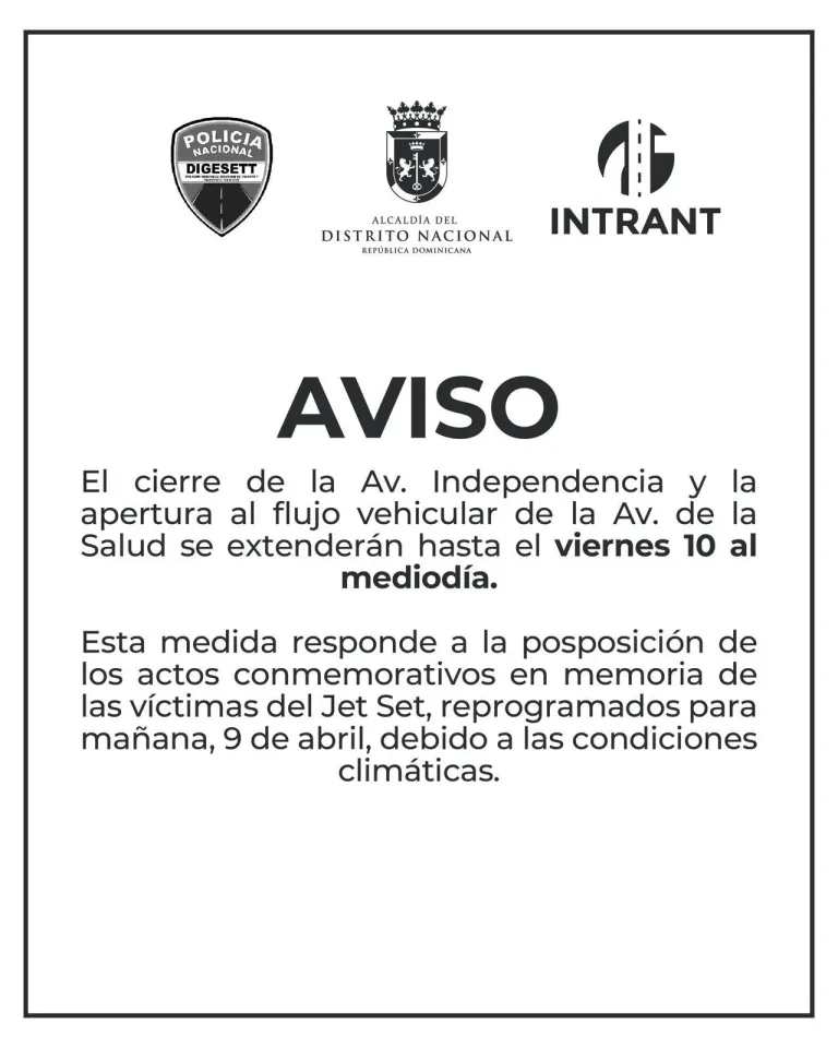 Cierre tramo Avenida Independencia en Santo Domingo