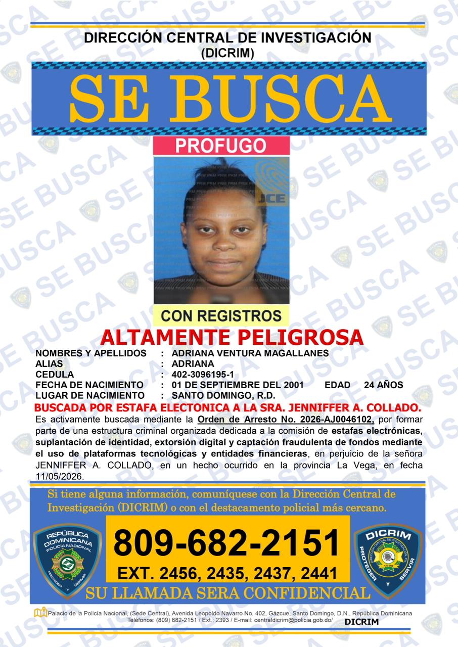 Policía intensifica búsqueda de mujer acusada de ciberestafa y extorsión digital