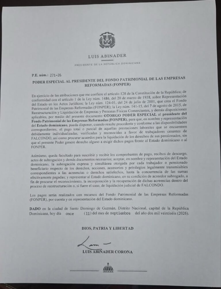Poder Ejecutivo autoriza pagos a trabajadores cesantes y pensionados de FALCONDO a través del FONPER