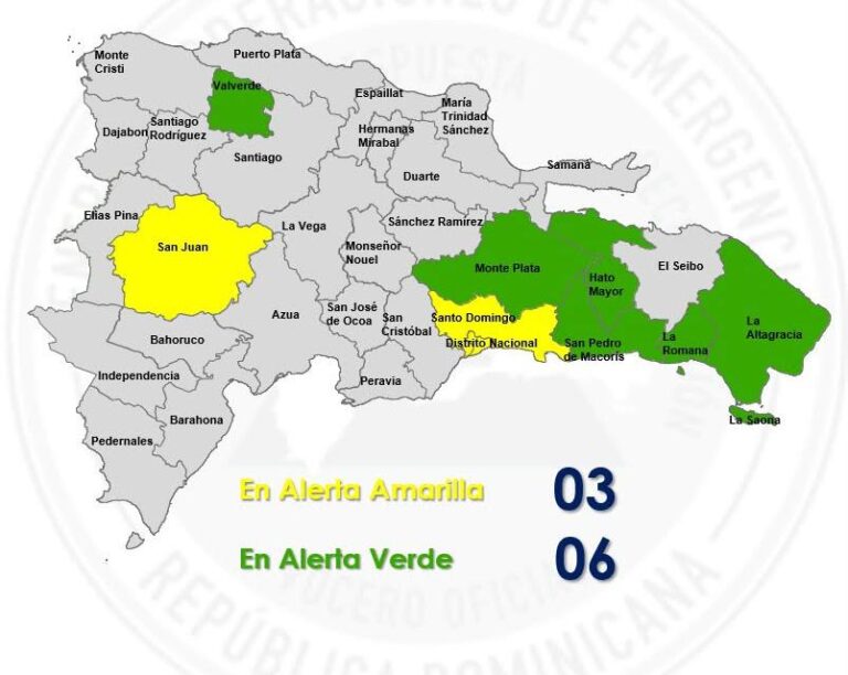 COE coloca provincias en alerta amarilla y verde por vaguada