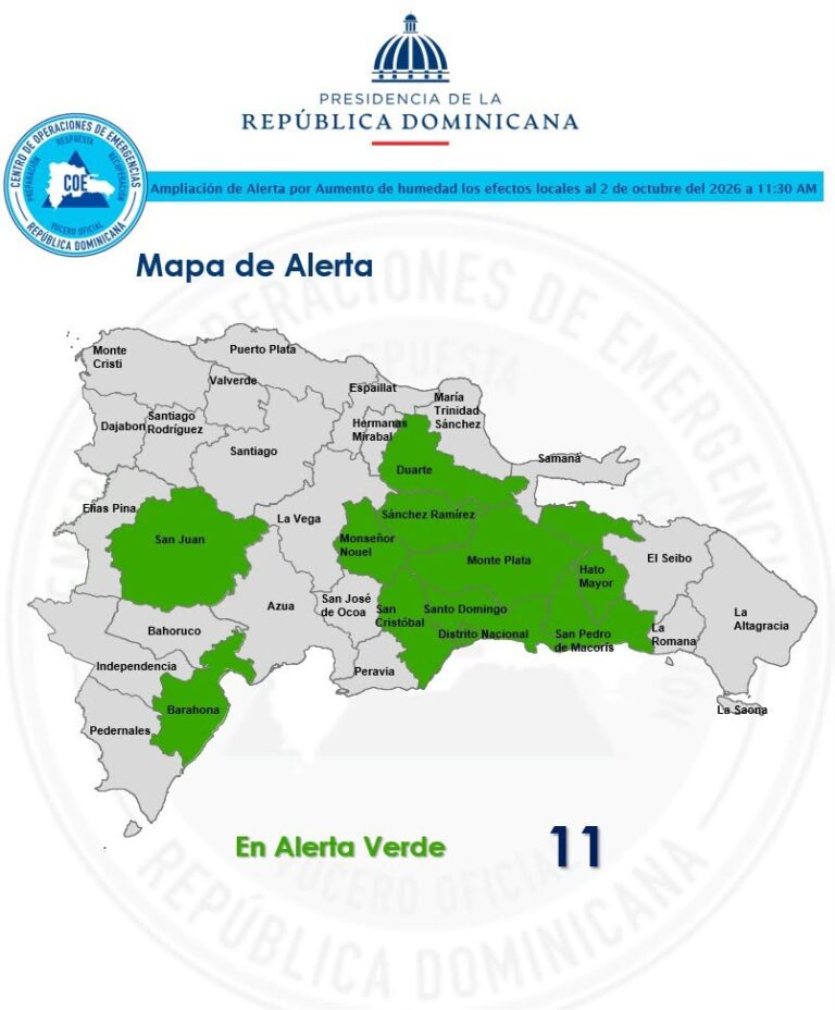 COE eleva a 11 las provincias en alerta verde por aguaceros asociados a una onda tropical y a una vaguada