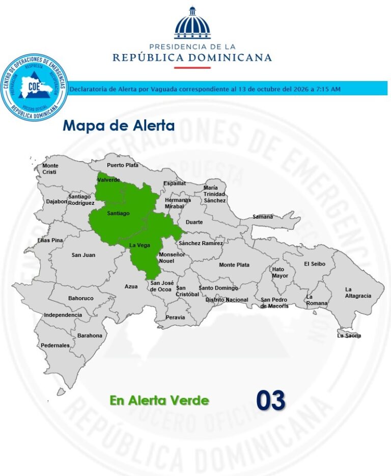 COE declara alerta verde para La Vega, Santiago y Valverde por riesgo de inundaciones
