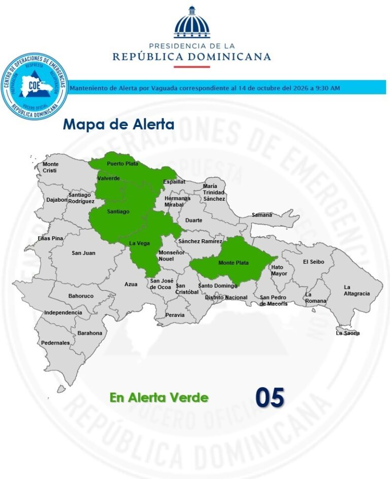 COE mantiene cinco provincias en alerta verde por lluvias y fuertes vientos